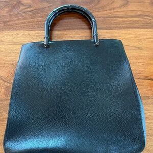 Pre-Loved Gucci Bamboo Handle Leather Tote — Black, Like New